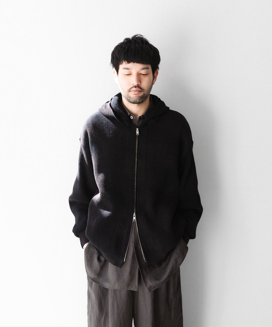 ssstein(シュタイン)のDISCOLORATION RIB KNIT ZIP HOODIE - BLACKの公式通販サイトsession福岡セレクトショップ