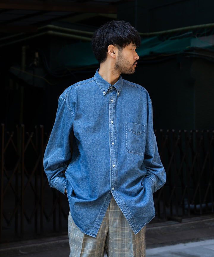 【INTÉRIM インテリム 90’S FIT UK HEAVY USED DENIM BUTTON DOWN SHIRT - U.NAVY sessionセッション福岡セレクトショップ 公式通販サイト