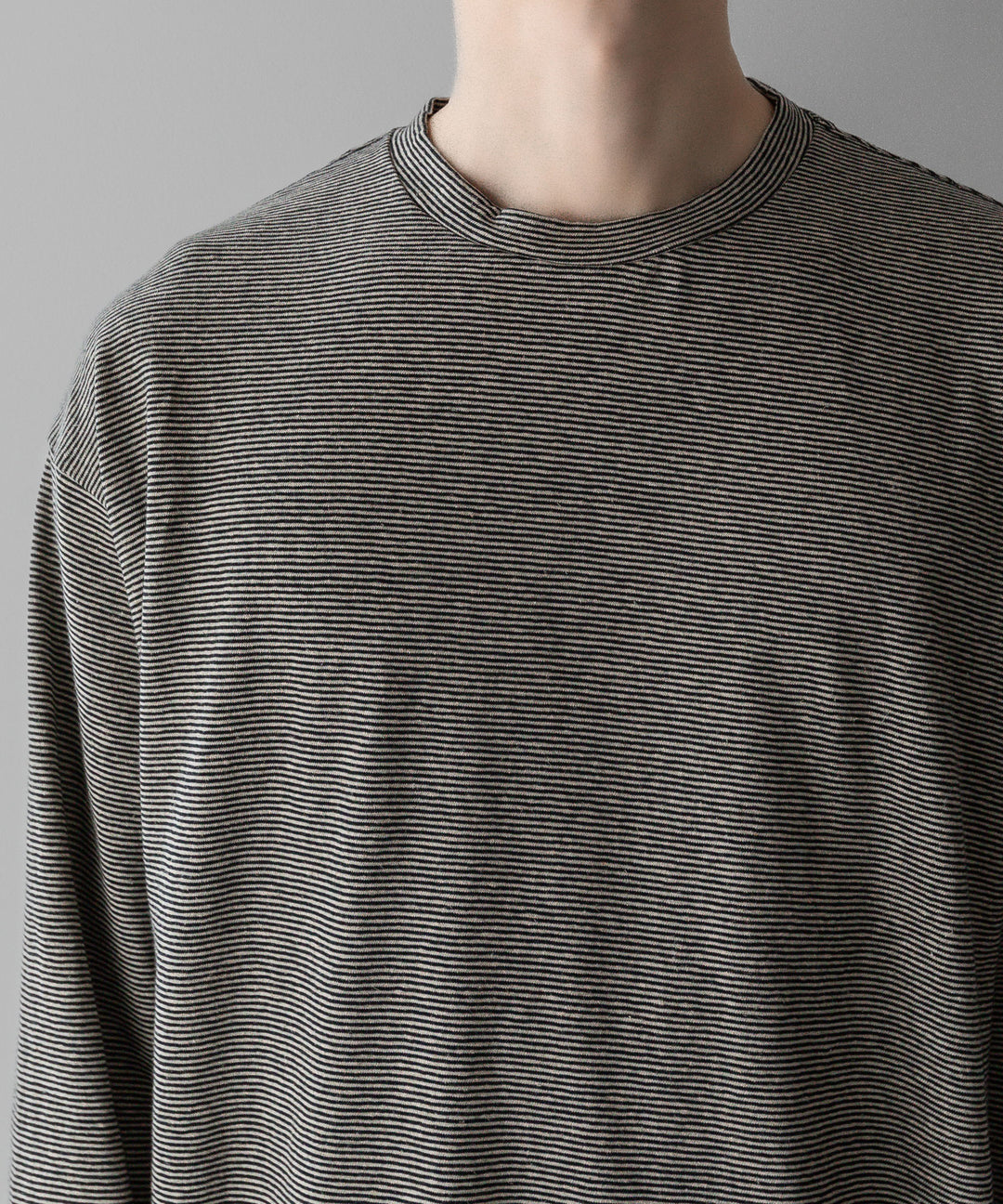 INTÉRIM - インテリムのCOTTON HEMP BORDER LONG TEEのBLACK公式通販サイトsession福岡セレクトショップ