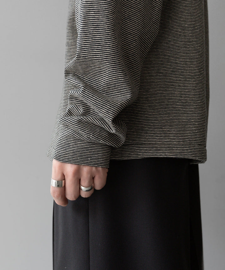 INTÉRIM - インテリムのCOTTON HEMP BORDER LONG TEEのBLACK公式通販サイトsession福岡セレクトショップ