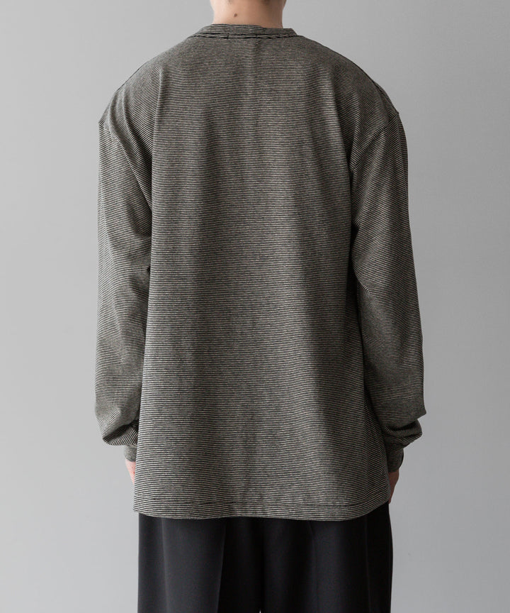 INTÉRIM - インテリムのCOTTON HEMP BORDER LONG TEEのBLACK公式通販サイトsession福岡セレクトショップ