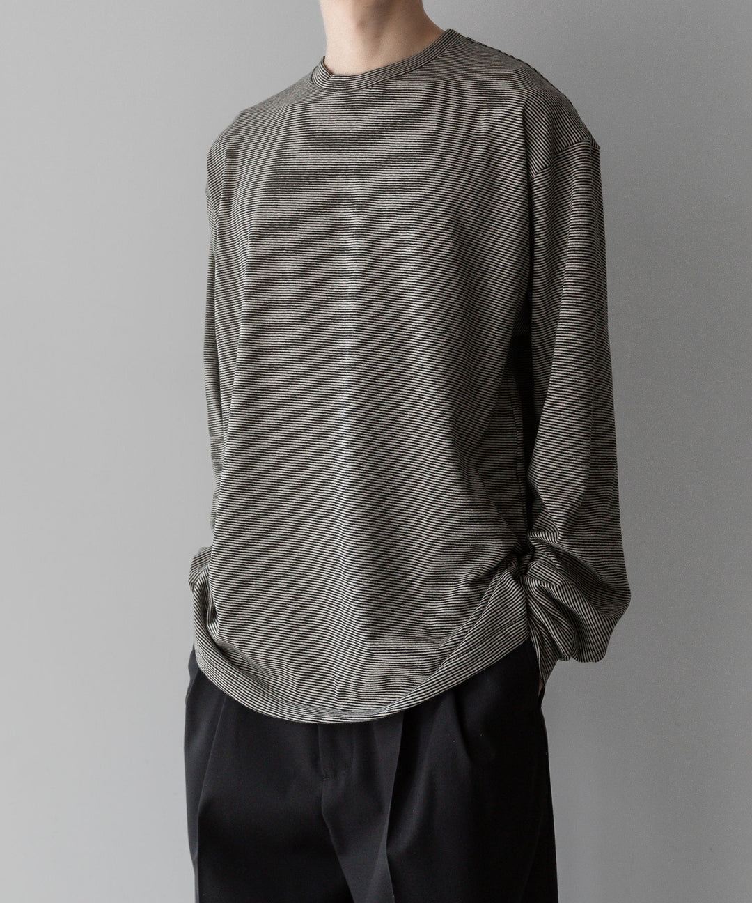 INTÉRIM - インテリムのCOTTON HEMP BORDER LONG TEEのBLACK公式通販サイトsession福岡セレクトショップ