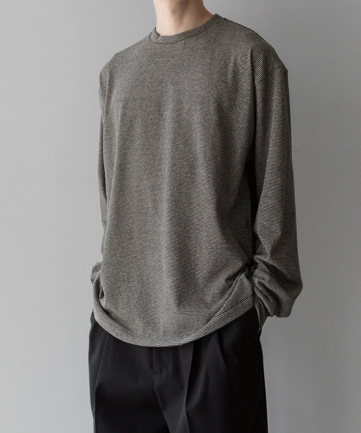 INTÉRIM - インテリムのCOTTON HEMP BORDER LONG TEEのBLACK公式通販サイトsession福岡セレクトショップ