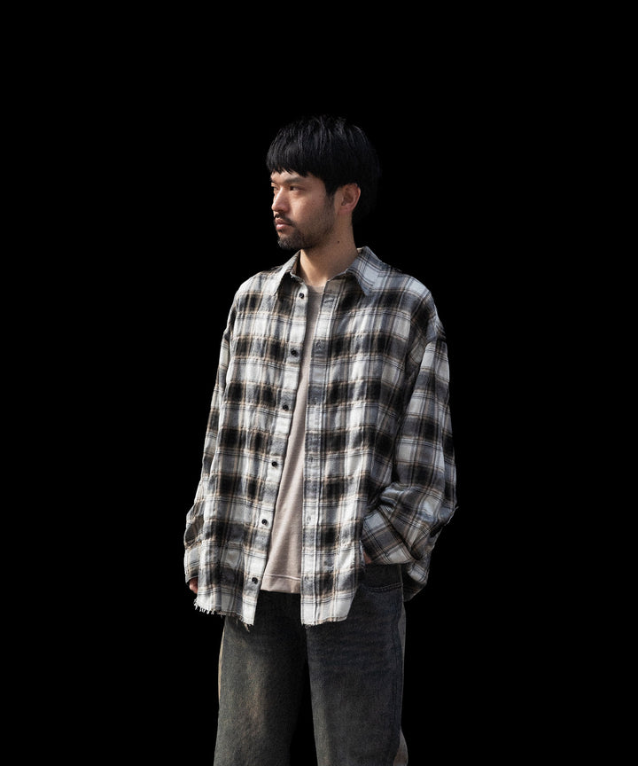 CODA -コーダのBEIGE GREY CHECKED WASHED THRASHED STRUCTURED SHIRTのBEIGE GREY CHECK公式通販サイトsession福岡セレクトショップ
