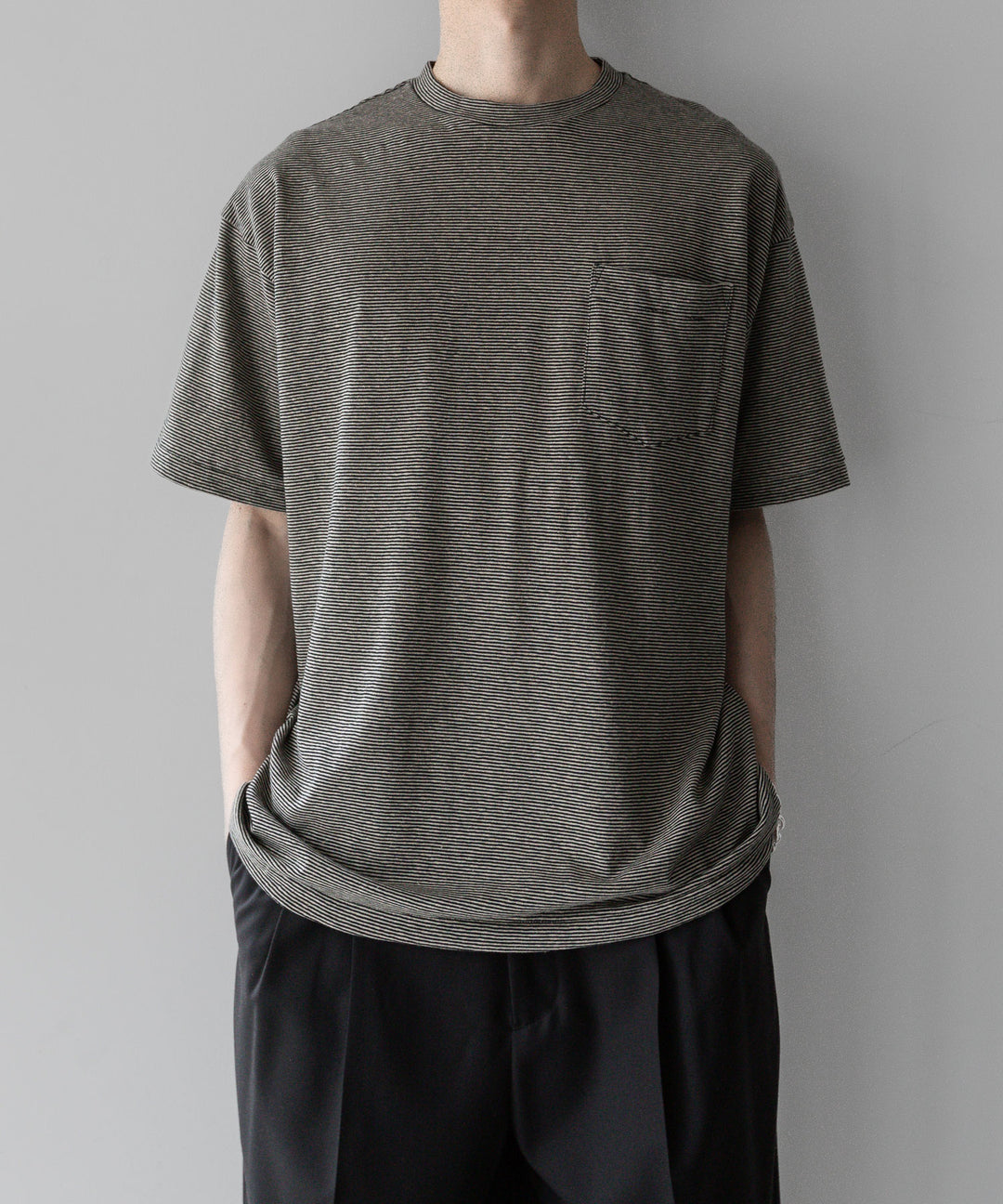 INTÉRIM - インテリムのCOTTON HEMP BORDER POCKET TEEのBLACK公式通販サイトsession福岡セレクトショップ