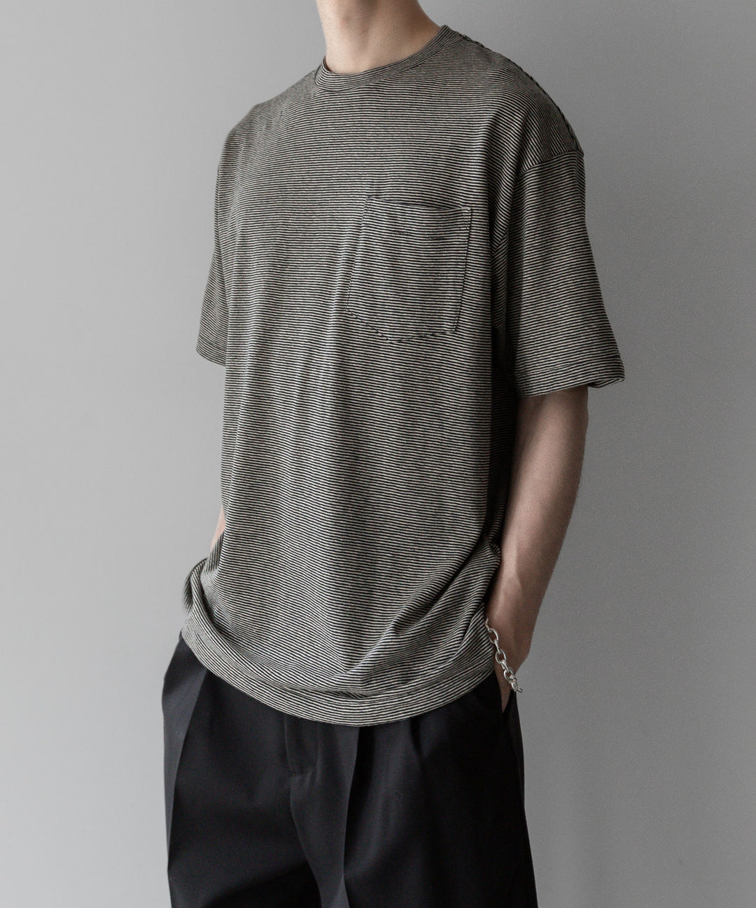 INTÉRIM - インテリムのCOTTON HEMP BORDER POCKET TEEのBLACK公式通販サイトsession福岡セレクトショップ