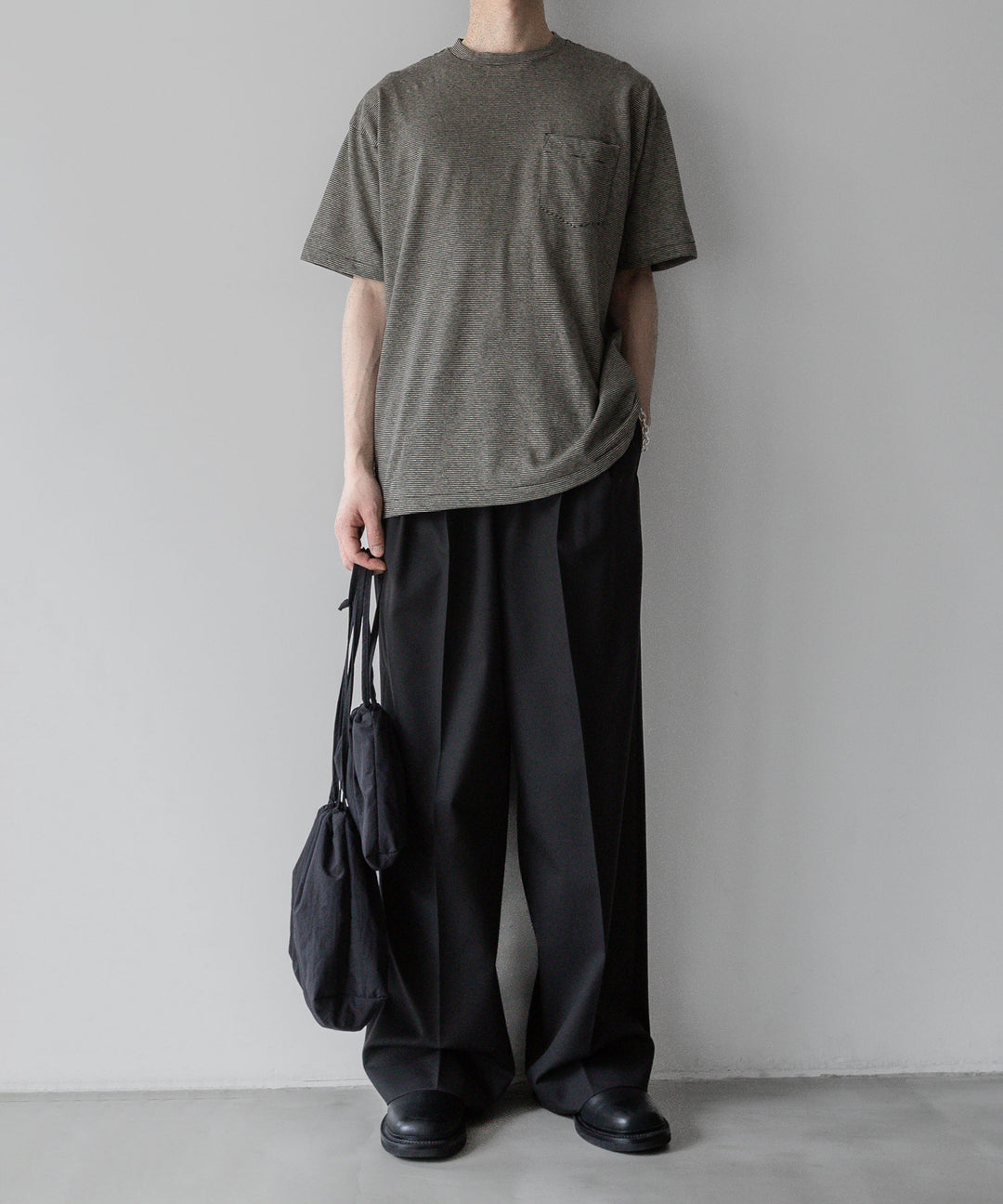 INTÉRIM - インテリムのCOTTON HEMP BORDER POCKET TEEのBLACK公式通販サイトsession福岡セレクトショップ