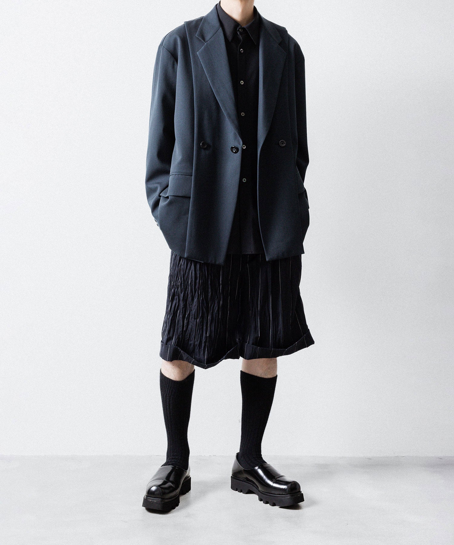 【UJOH】SIDE BELT SHORT PNT - NAVY STRIPE