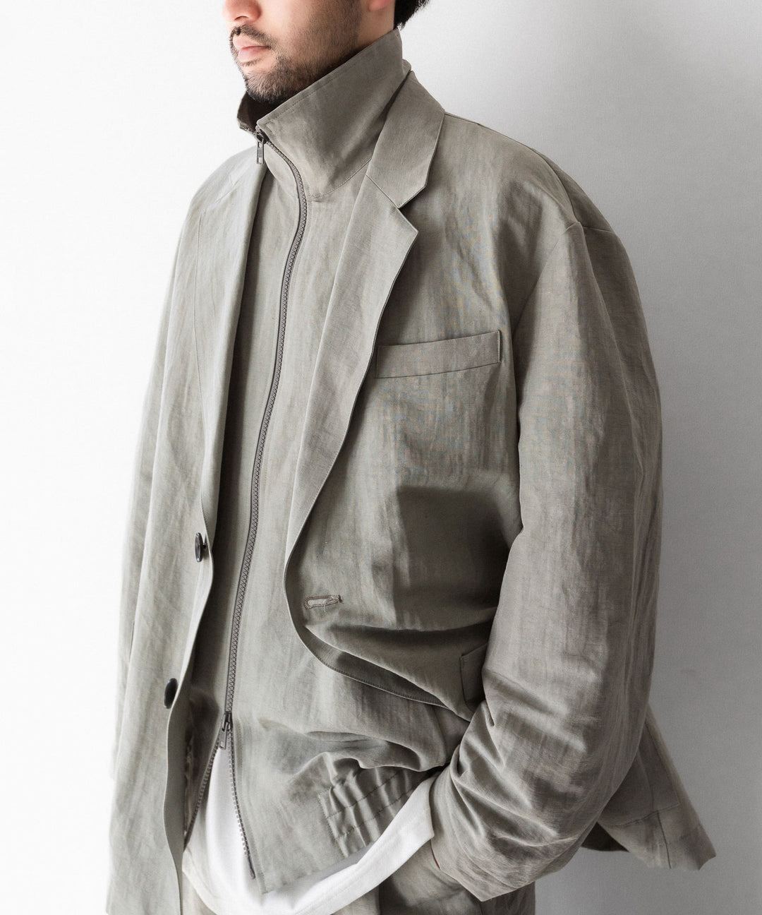 ssstein(シュタイン)のLI/NY POPLIN SINGLE BREASTED JACKET - BEIGE GREYの公式通販サイトsession福岡セレクトショップ