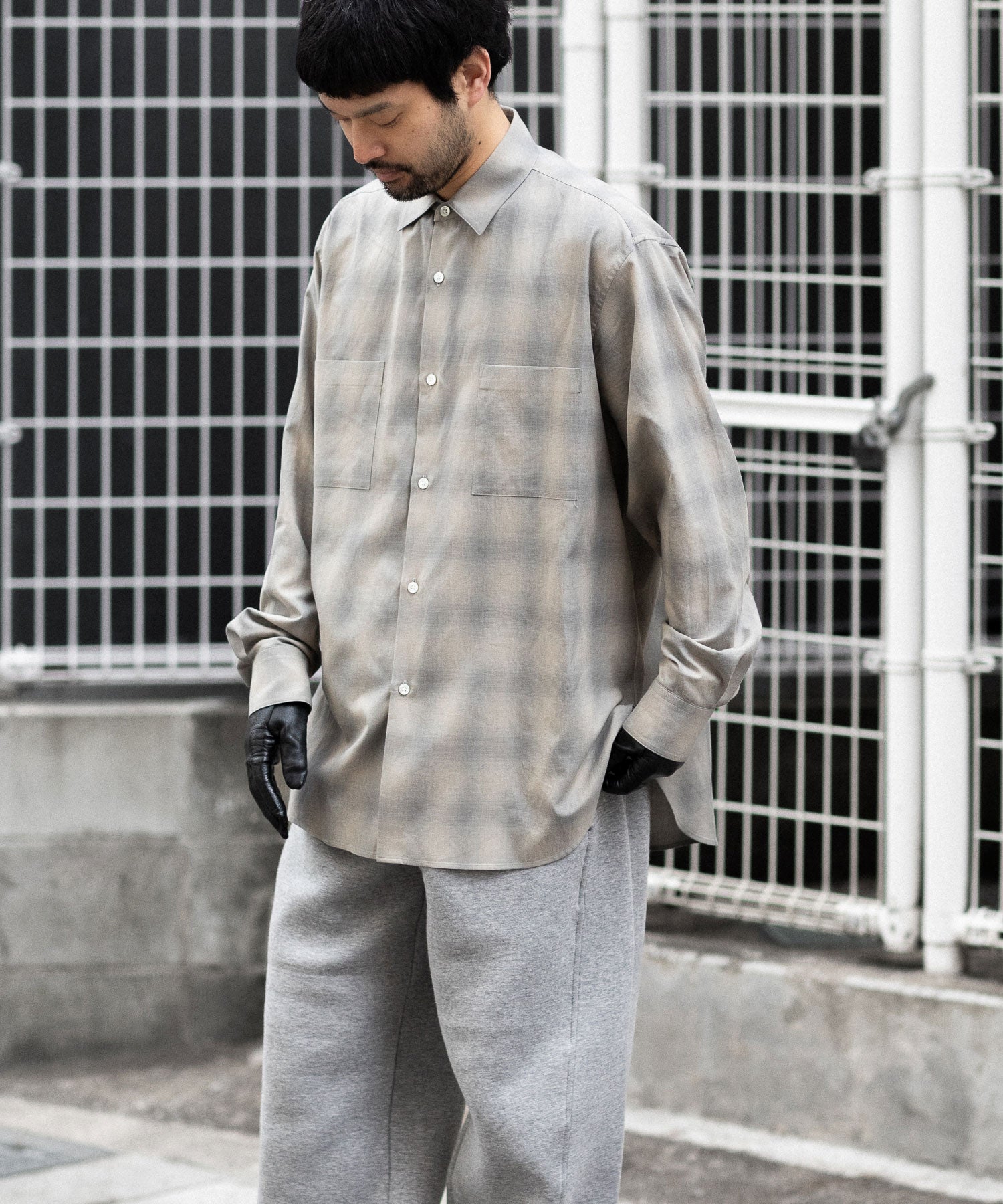 ssstein(シュタイン)のC/R CHECK OVERSIZED DOWN PAT SHIRT - TAUPE×GREY OMBREの公式通販サイトsession福岡セレクトショップ