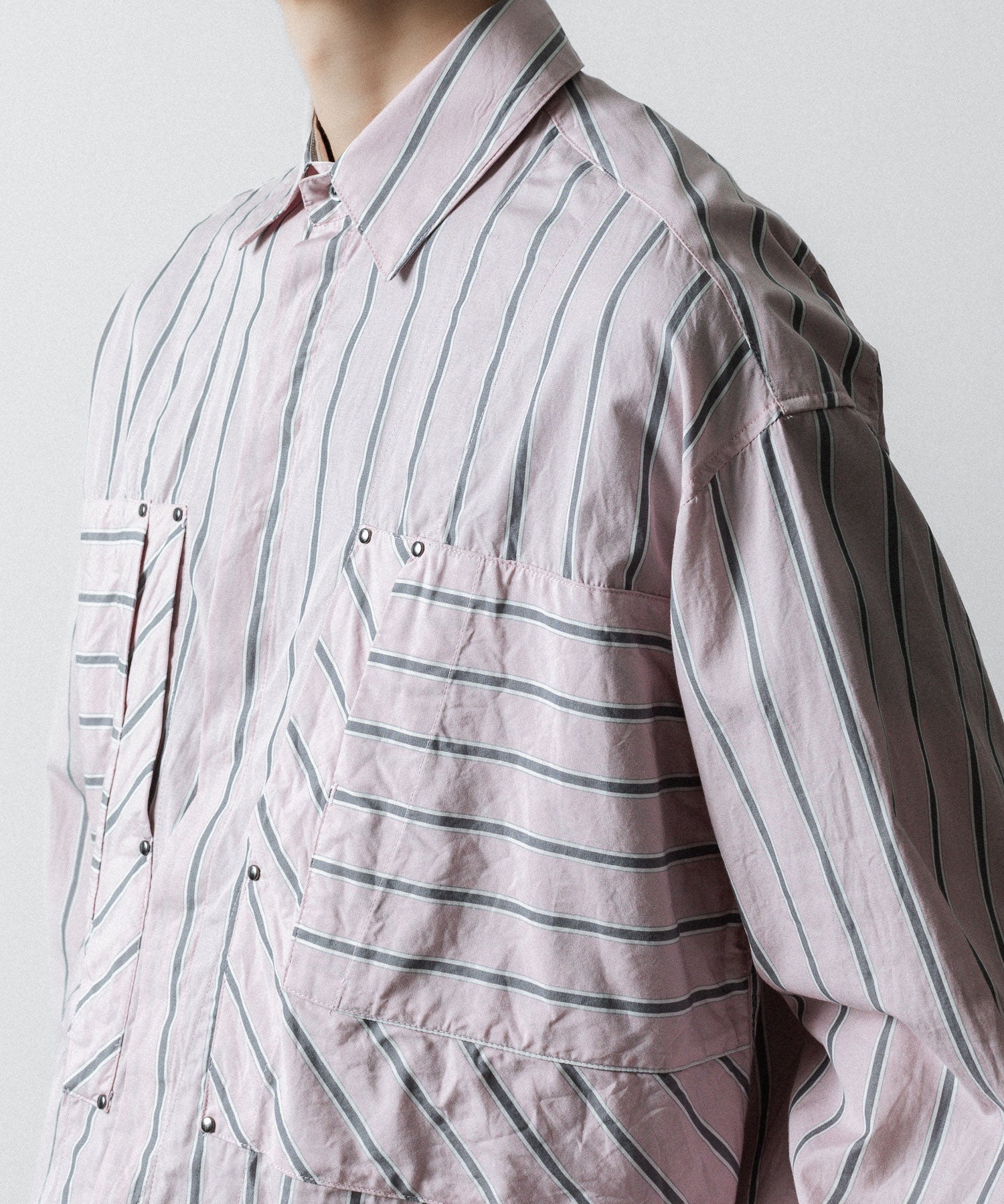 【SUBLATIONS】STRIPE OVERLAP POCKETS SHIRT - PINK STRIPE