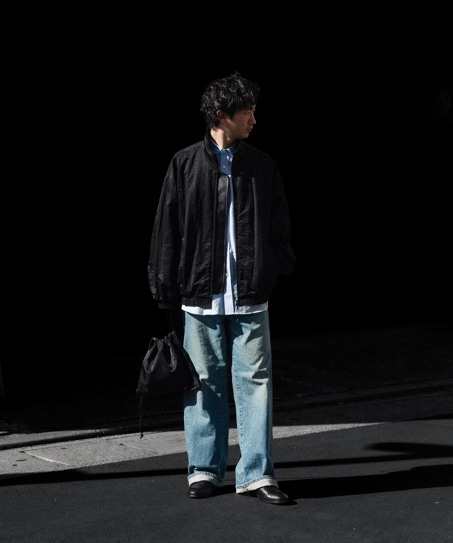 ssstein / シュタイン】SHRUNK NYLON OVERSIZED FLIGHT JACKET - BLACK