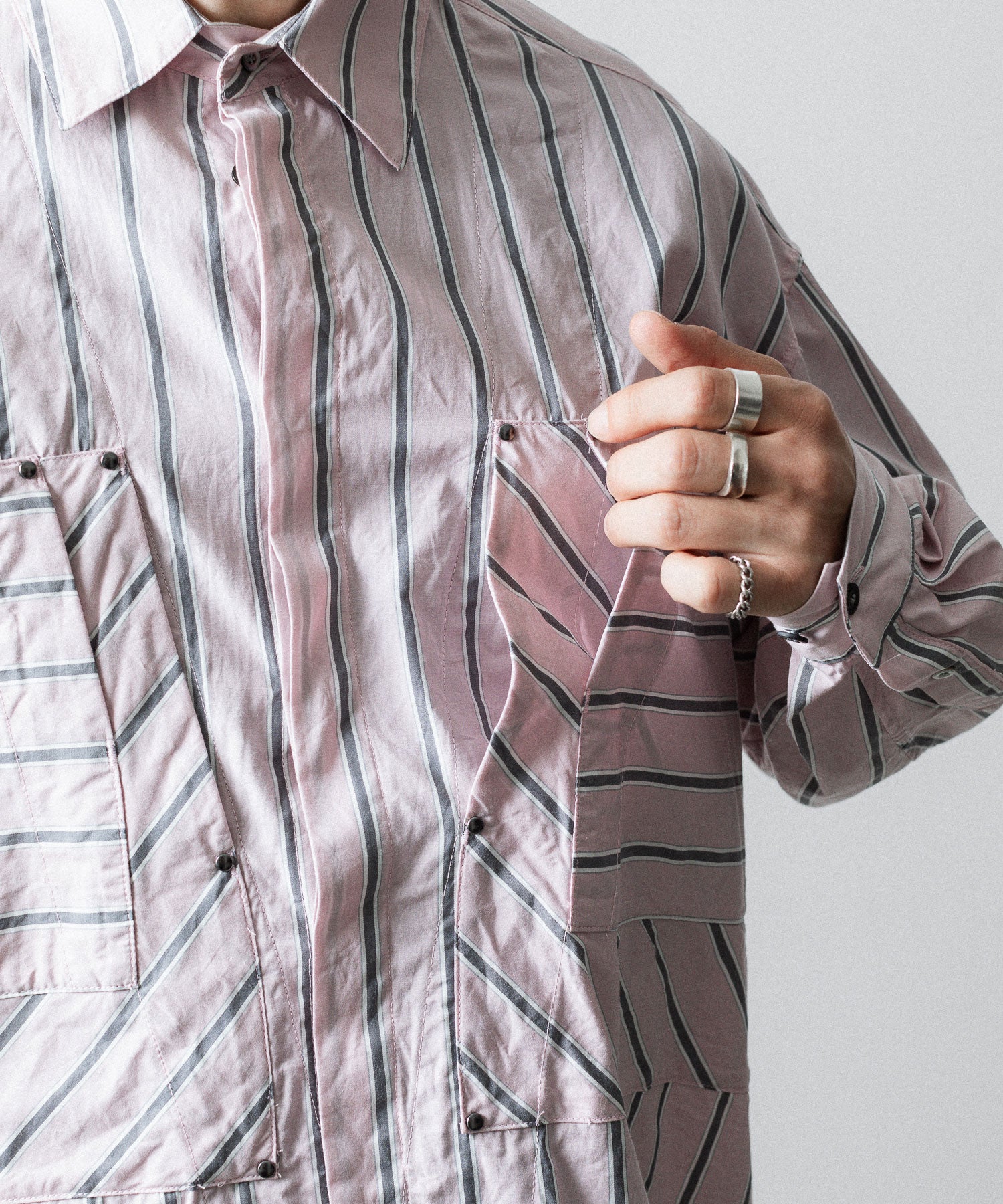 【SUBLATIONS】STRIPE OVERLAP POCKETS SHIRT - PINK STRIPE