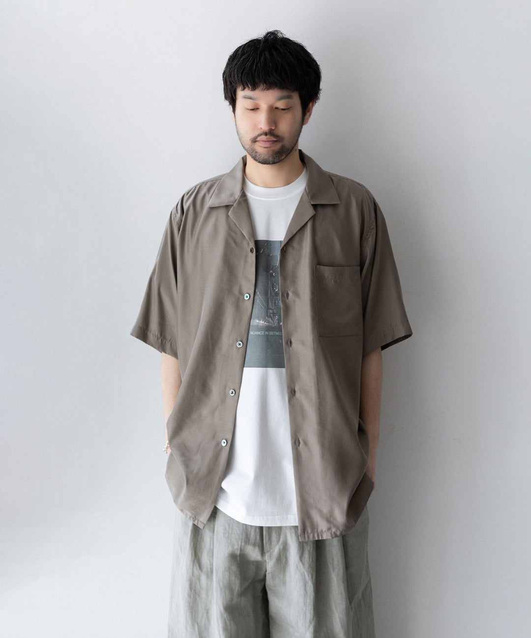 ssstein(シュタイン)のCUPRO TWILL OVERSIZED OPEN COLLAR SS SHIRT - TAUPEの公式通販サイトsession福岡セレクトショップ
