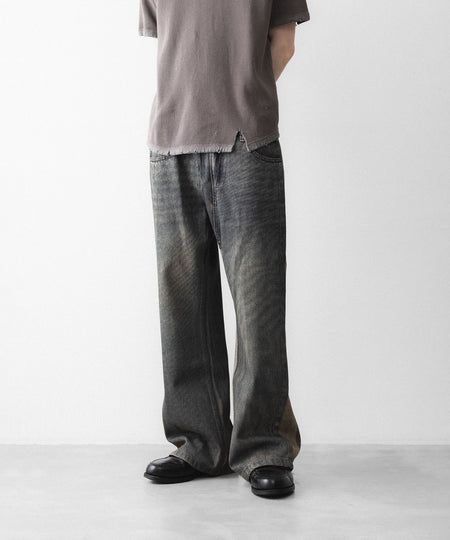 【CODA】GREY ACID WASH DUAL EXPOSURE BREAK CUT FLARED JEANS - GREY ACID WASH
