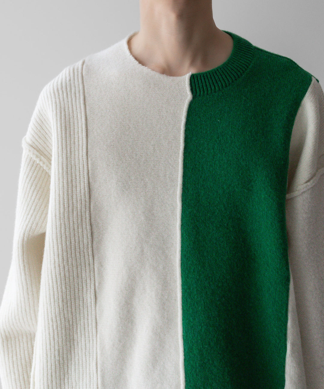 stein(シュタイン)の23AWコレクションOVERSIZED MULTI PATCHED KNIT LSのOFF × GREEN 公式通販サイトsession福岡セレクトショップ