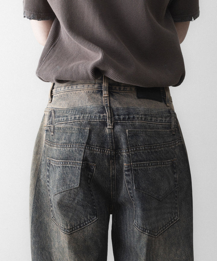 【CODA】GREY ACID WASH DUAL EXPOSURE BREAK CUT FLARED JEANS - GREY ACID WASH