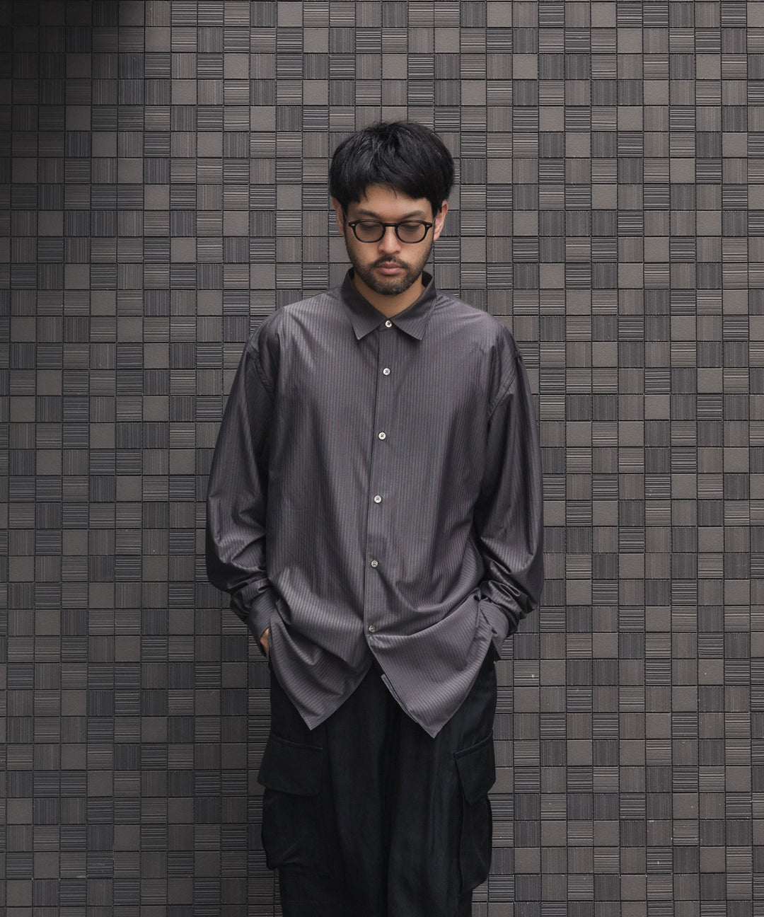 KANEMASA PHIL. カネマサフィルの46G STRIPE MODEST SHIRTのCHARCOAL BROWN 公式通販サイトsession福岡セレクトショップ