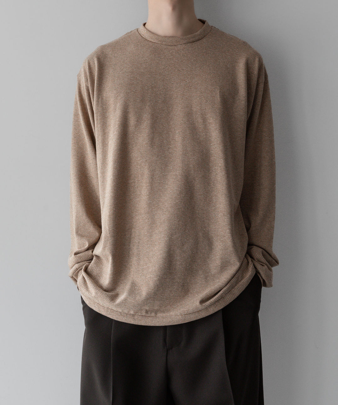INTÉRIM - インテリムのCOTTON HEMP BORDER LONG TEEのBROWN公式通販サイトsession福岡セレクトショップ