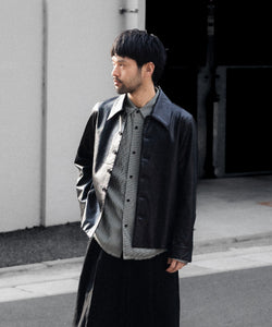 CODA / コーダ】BLACK SYNTHETIC LEATHER CUT OUT TIERED JACKET