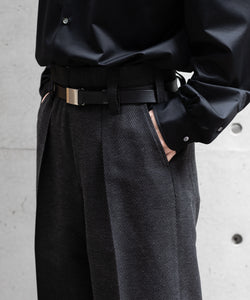 【INTÉRIM】HERRING BONE WOOL SUITING 1-TUCK WIDE TAPERED SLACKS - BLACK