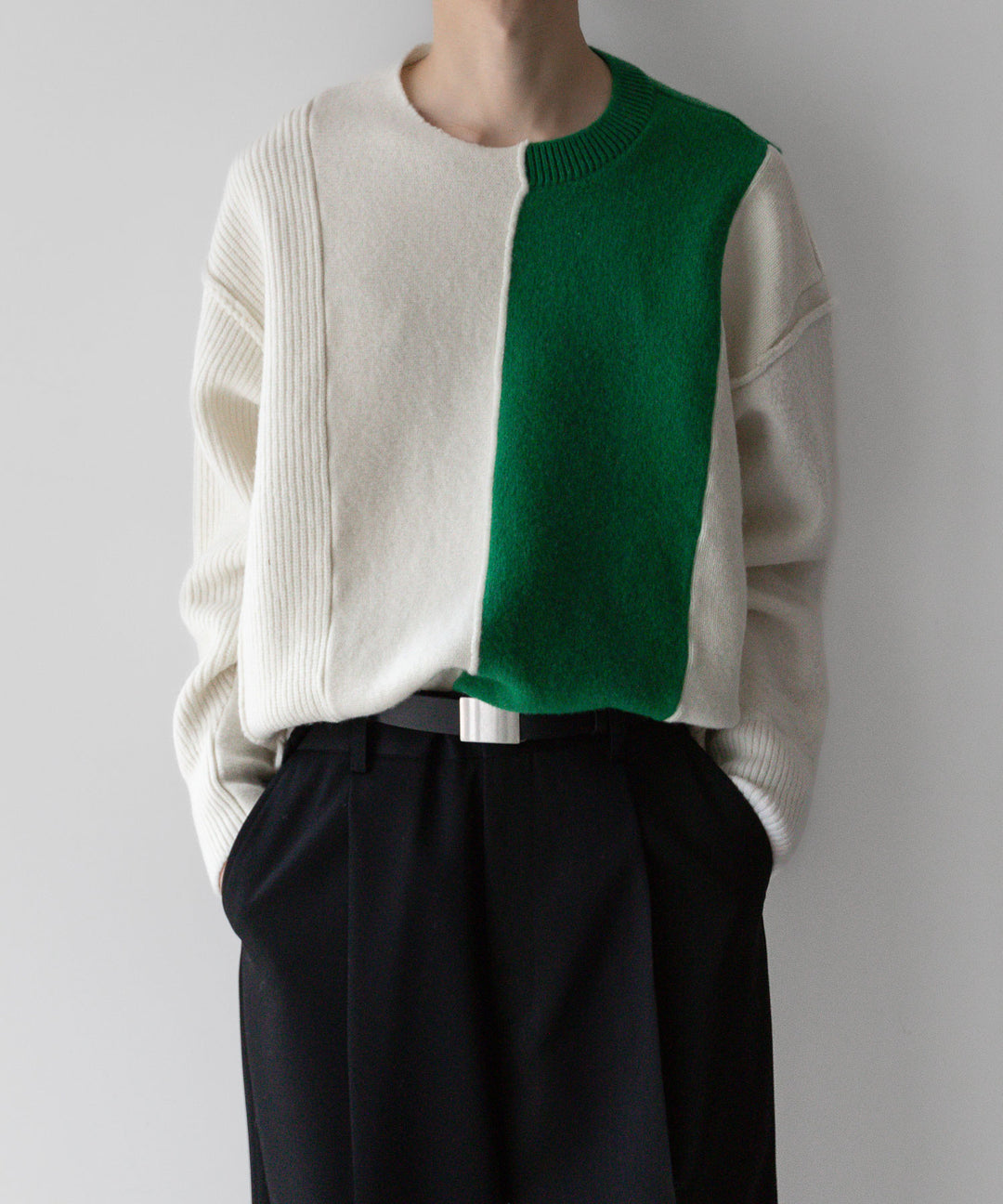 stein(シュタイン)の23AWコレクションOVERSIZED MULTI PATCHED KNIT LSのOFF × GREEN 公式通販サイトsession福岡セレクトショップ