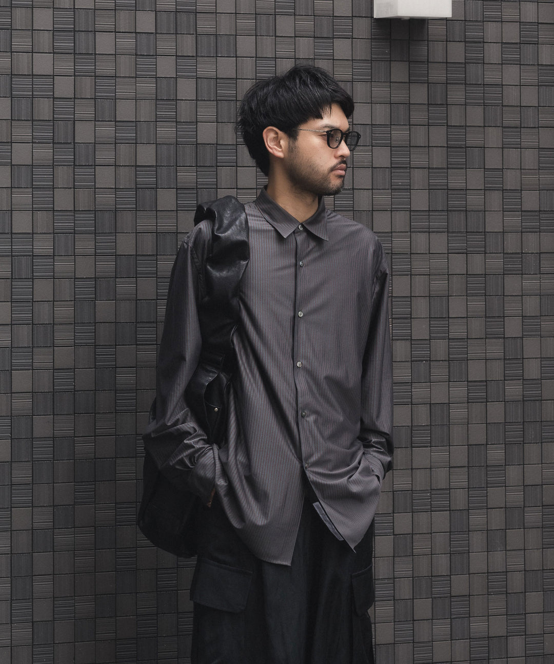 KANEMASA PHIL. カネマサフィルの46G STRIPE MODEST SHIRTのCHARCOAL BROWN 公式通販サイトsession福岡セレクトショップ