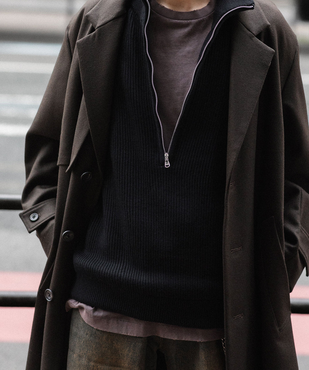INTÉRIM - インテリムのWOOL SILK CASHMERE DEAD STOCK YARN DOUBLE RIB HALF ZIP KNITのBLACK公式通販サイトsessionj福岡セレクトショップ