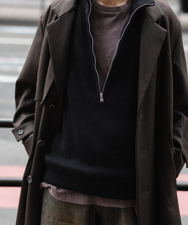 INTÉRIM - インテリムのWOOL SILK CASHMERE DEAD STOCK YARN DOUBLE RIB HALF ZIP KNITのBLACK公式通販サイトsessionj福岡セレクトショップ