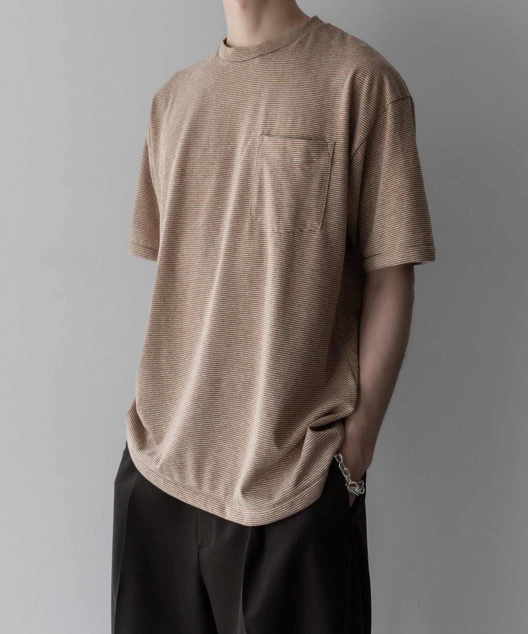 INTÉRIM - インテリムのCOTTON HEMP BORDER POCKET TEEのBROWN公式通販サイトsession福岡セレクトショップ