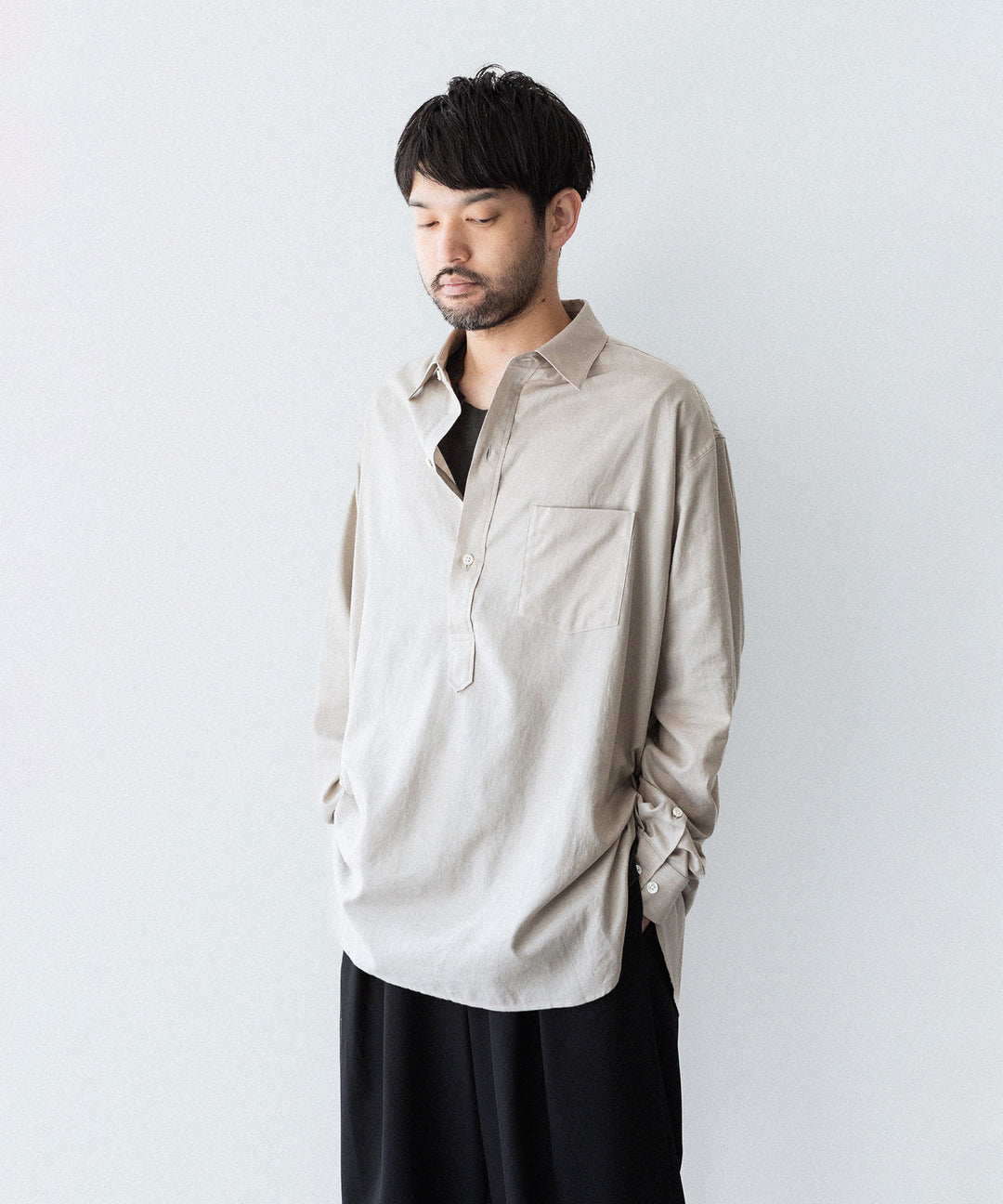 ssstein(シュタイン)のCOTTON/SILK OVERSIZED PULLOVER SHIRT - GREIGEの公式通販サイトsession福岡セレクトショップ