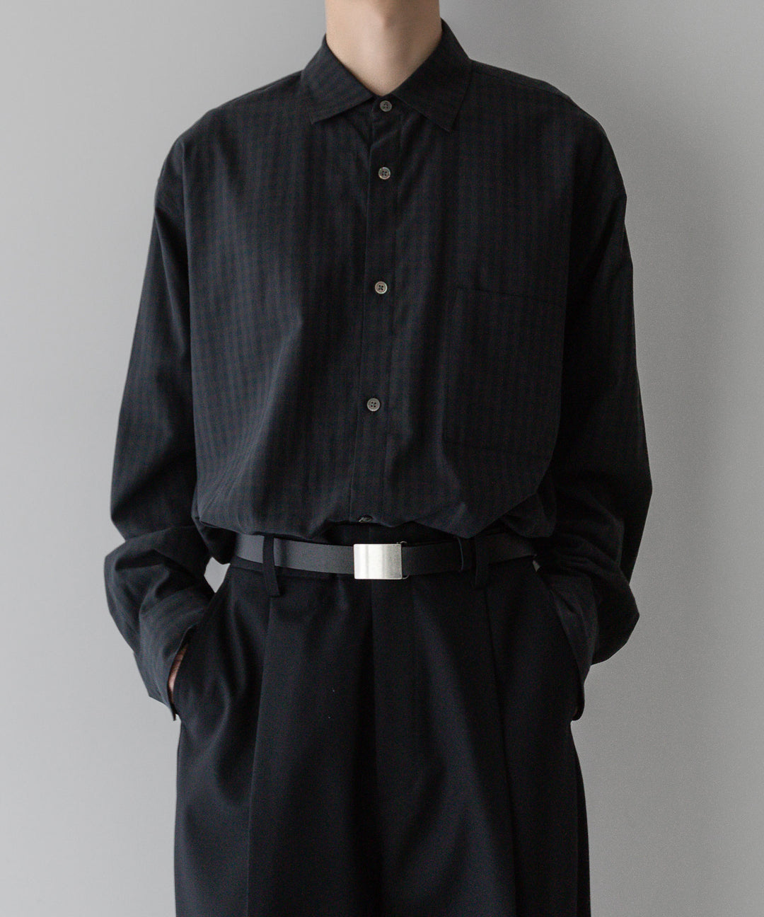 stein(シュタイン)の24SSコレクションOVERSIZED DOWN PAT SHIRTのGINGHAM( CHARCOAL )