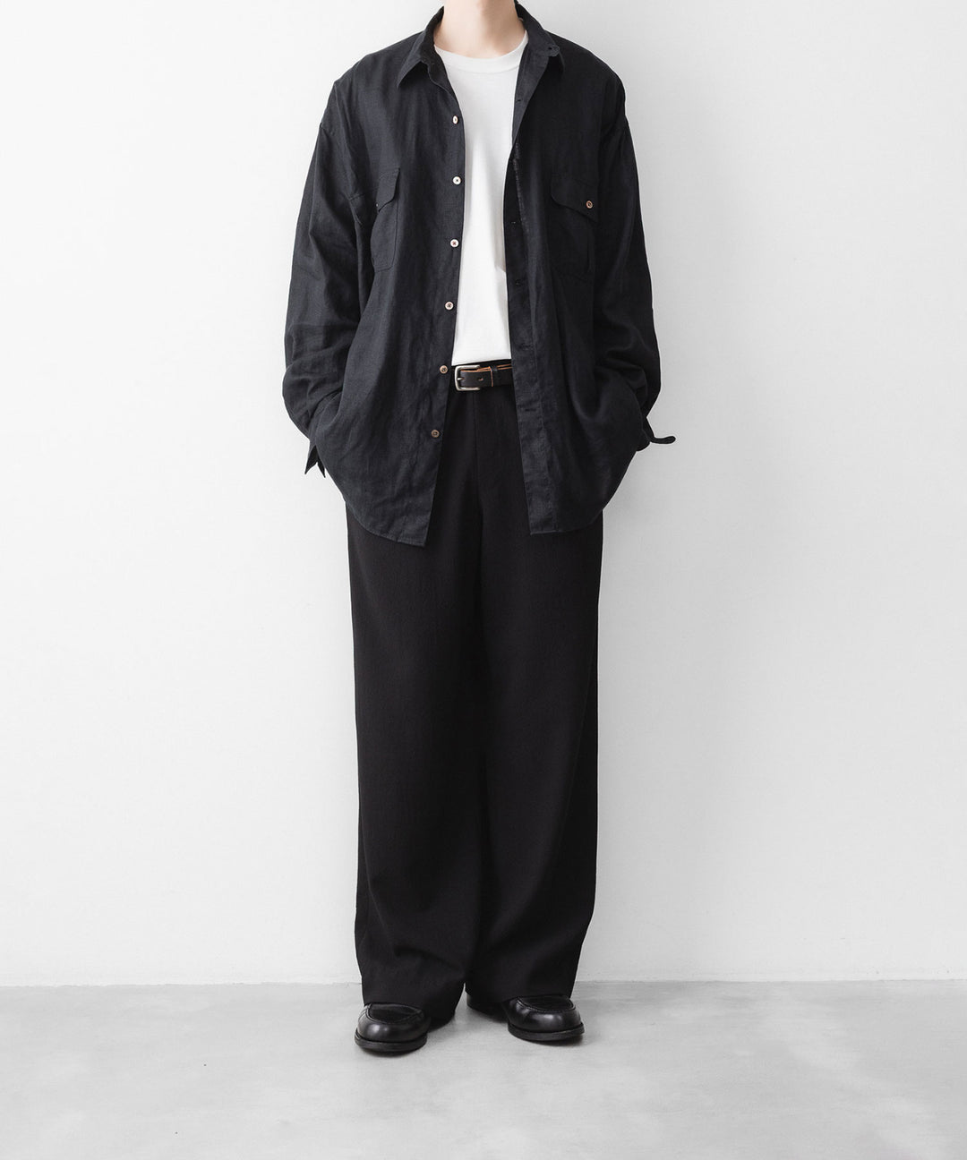 INTÉRIM - インテリムのWOOL CREPE SABLE VOILE DEADSTOCK FABRIC WIDE DRESS EASY PANTSのBLACK公式通販サイトsession福岡セレクトショップ