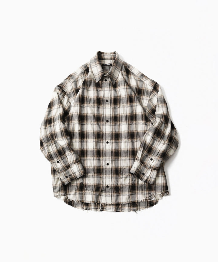 CODA -コーダのBEIGE GREY CHECKED WASHED THRASHED STRUCTURED SHIRTのBEIGE GREY CHECK公式通販サイトsession福岡セレクトショップ