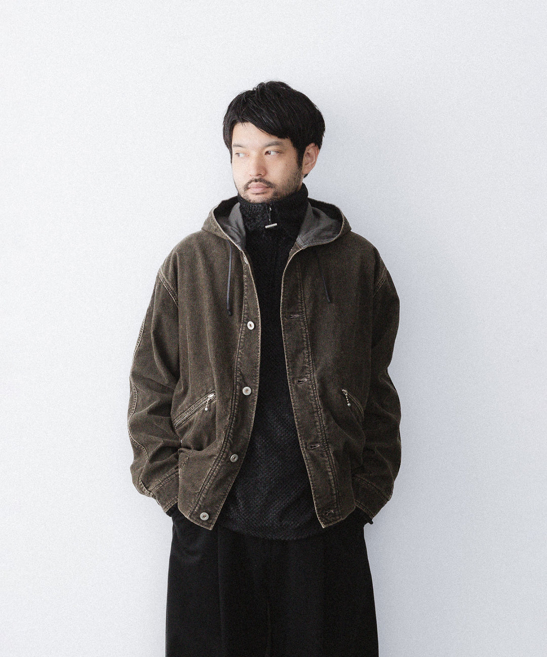 【paratrait】COATED CORDUROY PK - BLACK