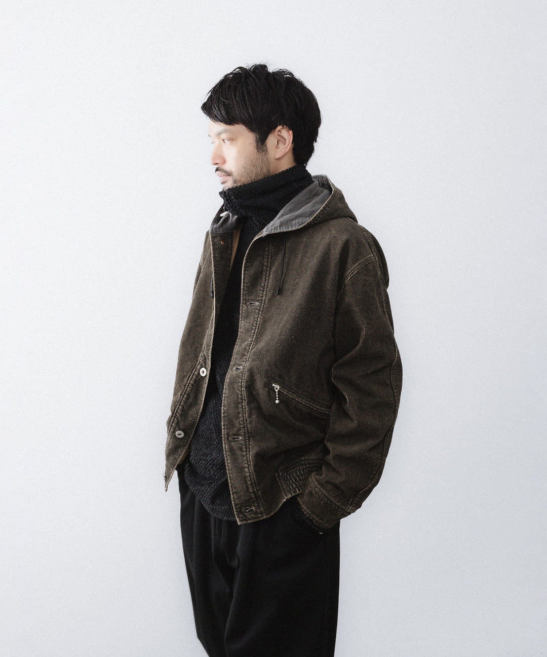 【paratrait】COATED CORDUROY PK - BLACK