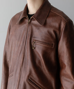 【INTÉRIM】BROWN SHEEPSKIN REVERSIBLE LEATHER JACKET - GOLD ZIP