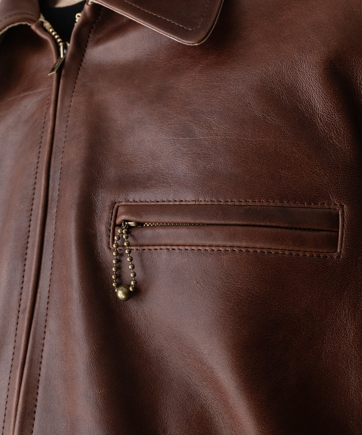 【INTÉRIM】BROWN SHEEPSKIN REVERSIBLE LEATHER JACKET - GOLD ZIP