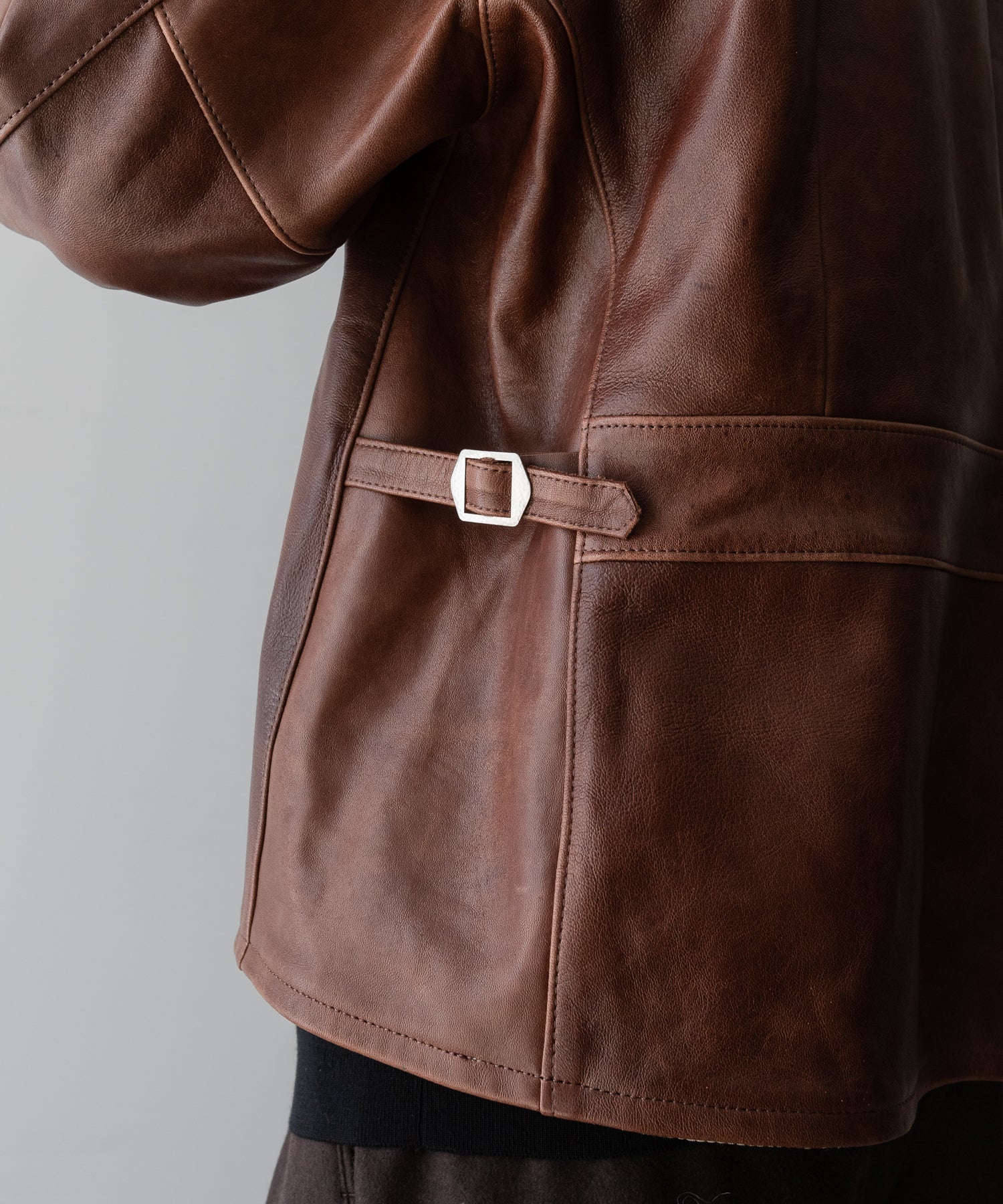 【INTÉRIM】BROWN SHEEPSKIN REVERSIBLE LEATHER JACKET - GOLD ZIP