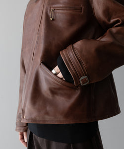 【INTÉRIM】BROWN SHEEPSKIN REVERSIBLE LEATHER JACKET - GOLD ZIP