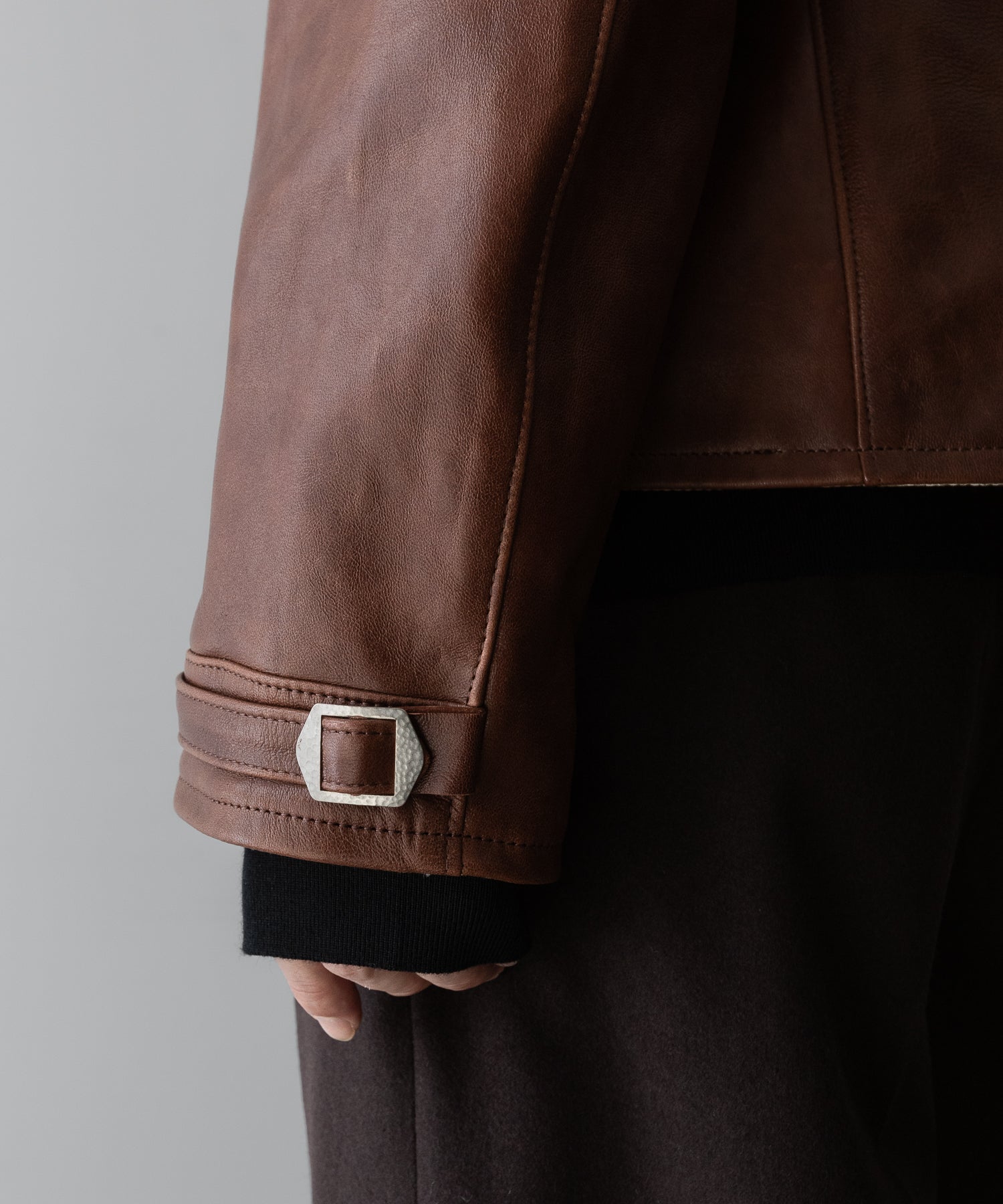 【INTÉRIM】BROWN SHEEPSKIN REVERSIBLE LEATHER JACKET - GOLD ZIP