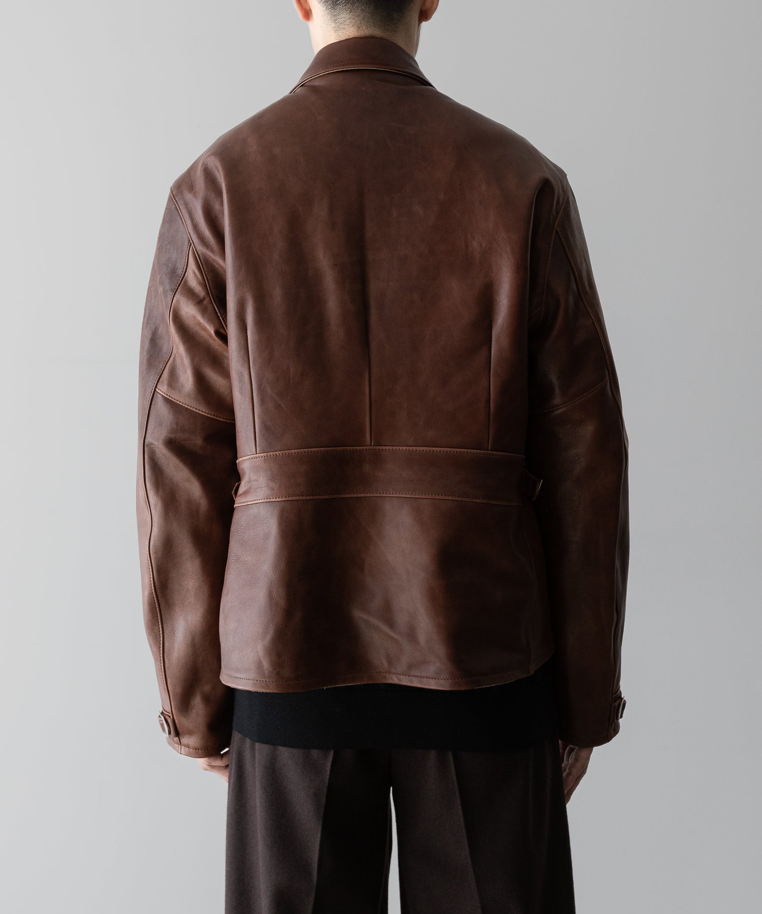 【INTÉRIM】BROWN SHEEPSKIN REVERSIBLE LEATHER JACKET - GOLD ZIP