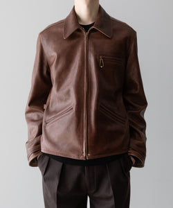 【INTÉRIM】BROWN SHEEPSKIN REVERSIBLE LEATHER JACKET - GOLD ZIP