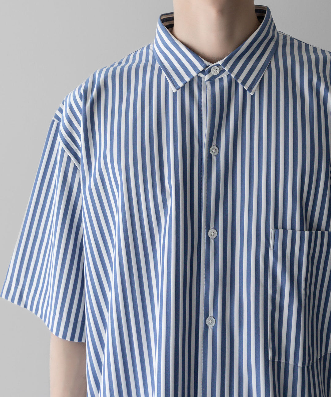 【KANEMASA PHIL.】LONDON STRIPE DRESS JERSEY SHORT SLEEVE SHIRT - ULTRA MARINE×WHITE