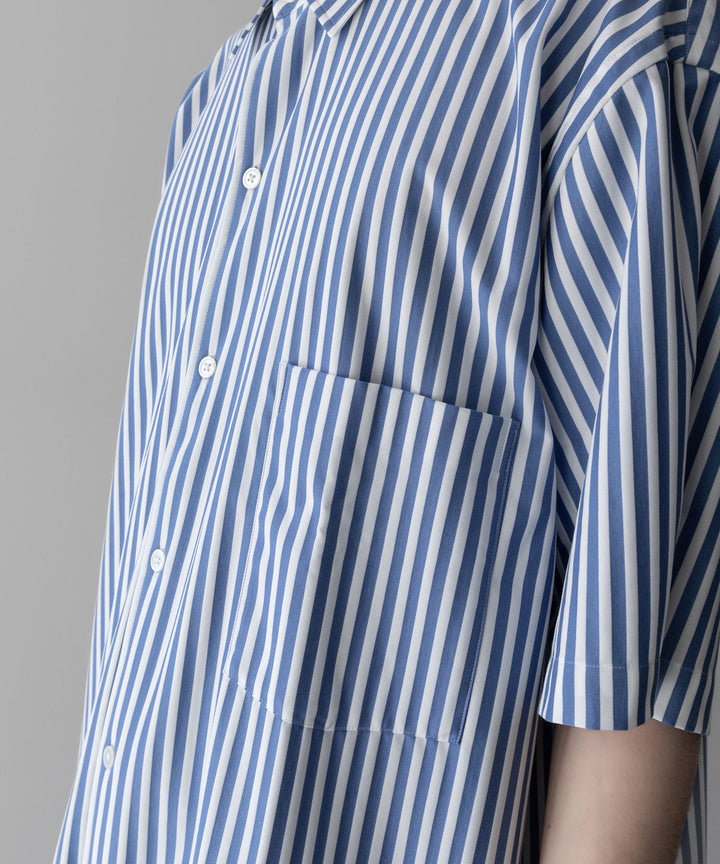 【KANEMASA PHIL.】LONDON STRIPE DRESS JERSEY SHORT SLEEVE SHIRT - ULTRA MARINE×WHITE