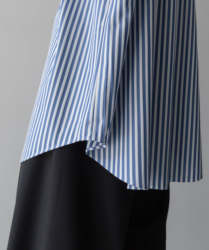 【KANEMASA PHIL.】LONDON STRIPE DRESS JERSEY SHORT SLEEVE SHIRT - ULTRA MARINE×WHITE