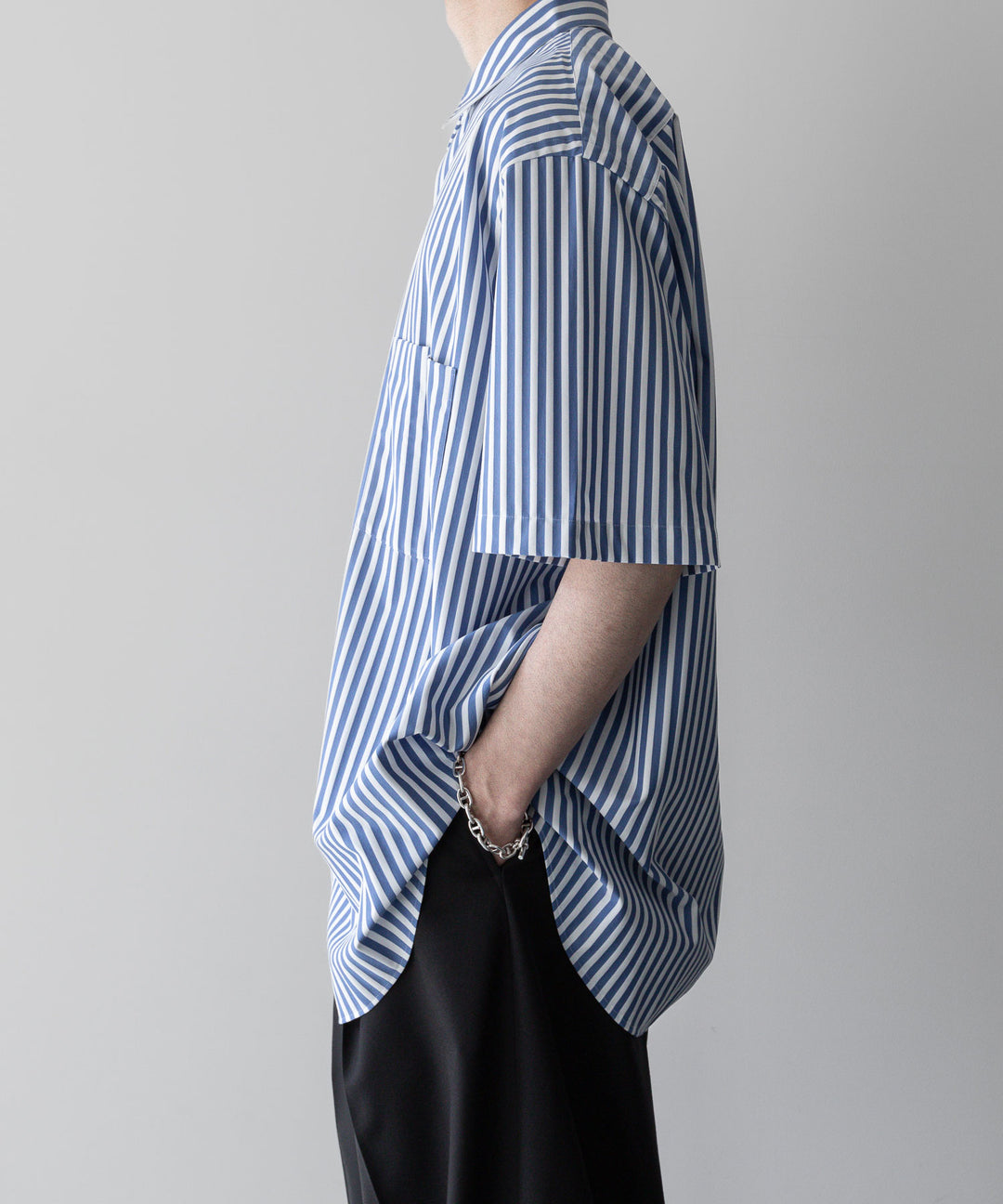 【KANEMASA PHIL.】LONDON STRIPE DRESS JERSEY SHORT SLEEVE SHIRT - ULTRA MARINE×WHITE