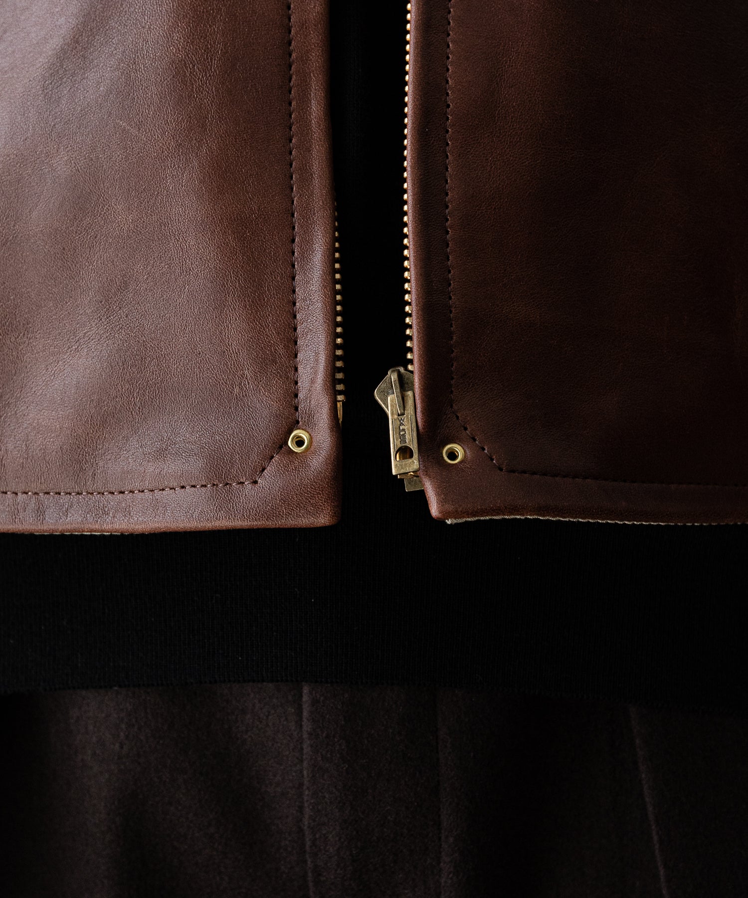 【INTÉRIM】BROWN SHEEPSKIN REVERSIBLE LEATHER JACKET - GOLD ZIP