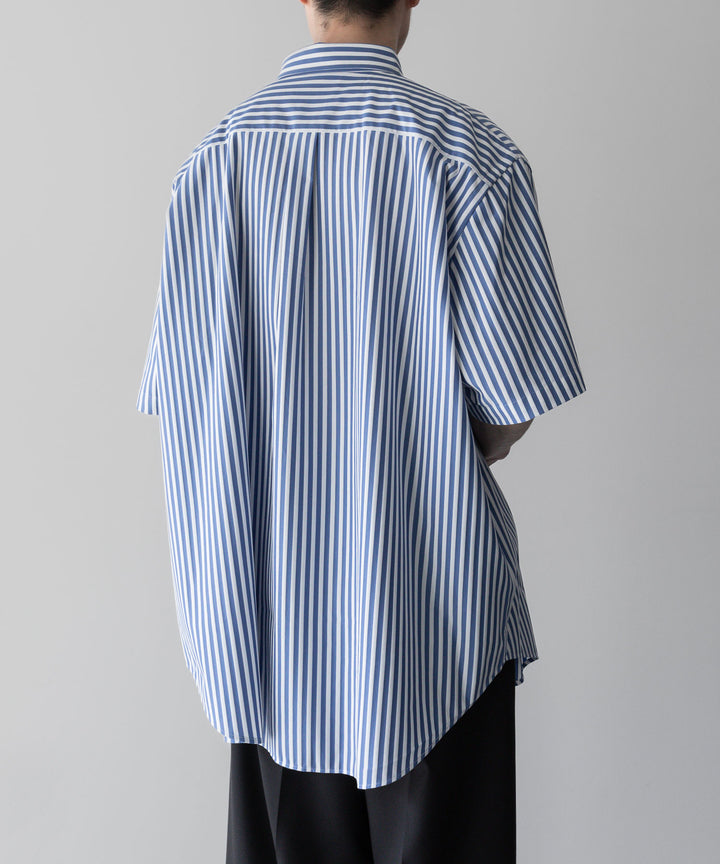 【KANEMASA PHIL.】LONDON STRIPE DRESS JERSEY SHORT SLEEVE SHIRT - ULTRA MARINE×WHITE