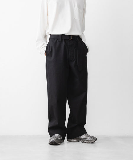 【INTÉRIM】FABRIC WASHER CHINO  BELTED FRENCH ARMY MIL BAGGY TROUSER - BLACK